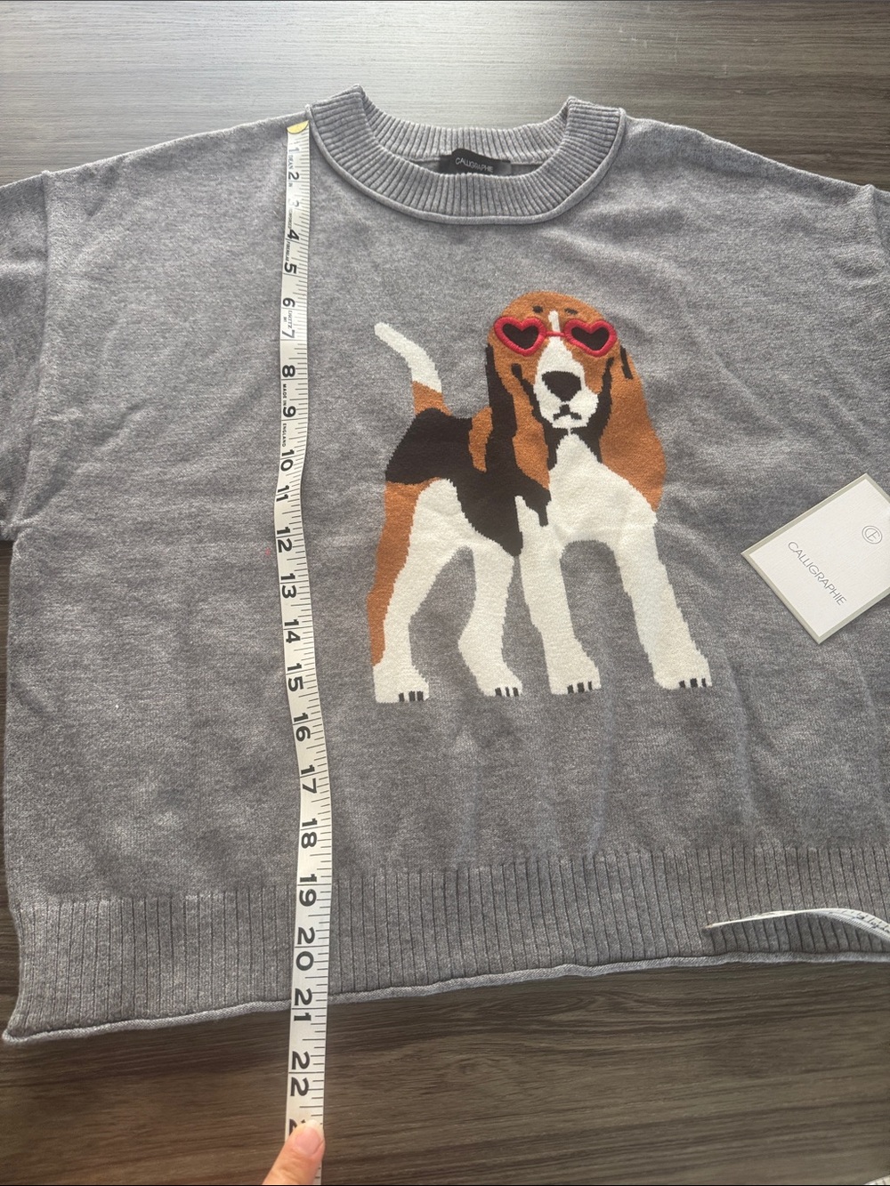 Adorable Anthropology Gray Dog (Beagle) Graphic Pullover Sweater - Calligraphie - Picture 3 of 5